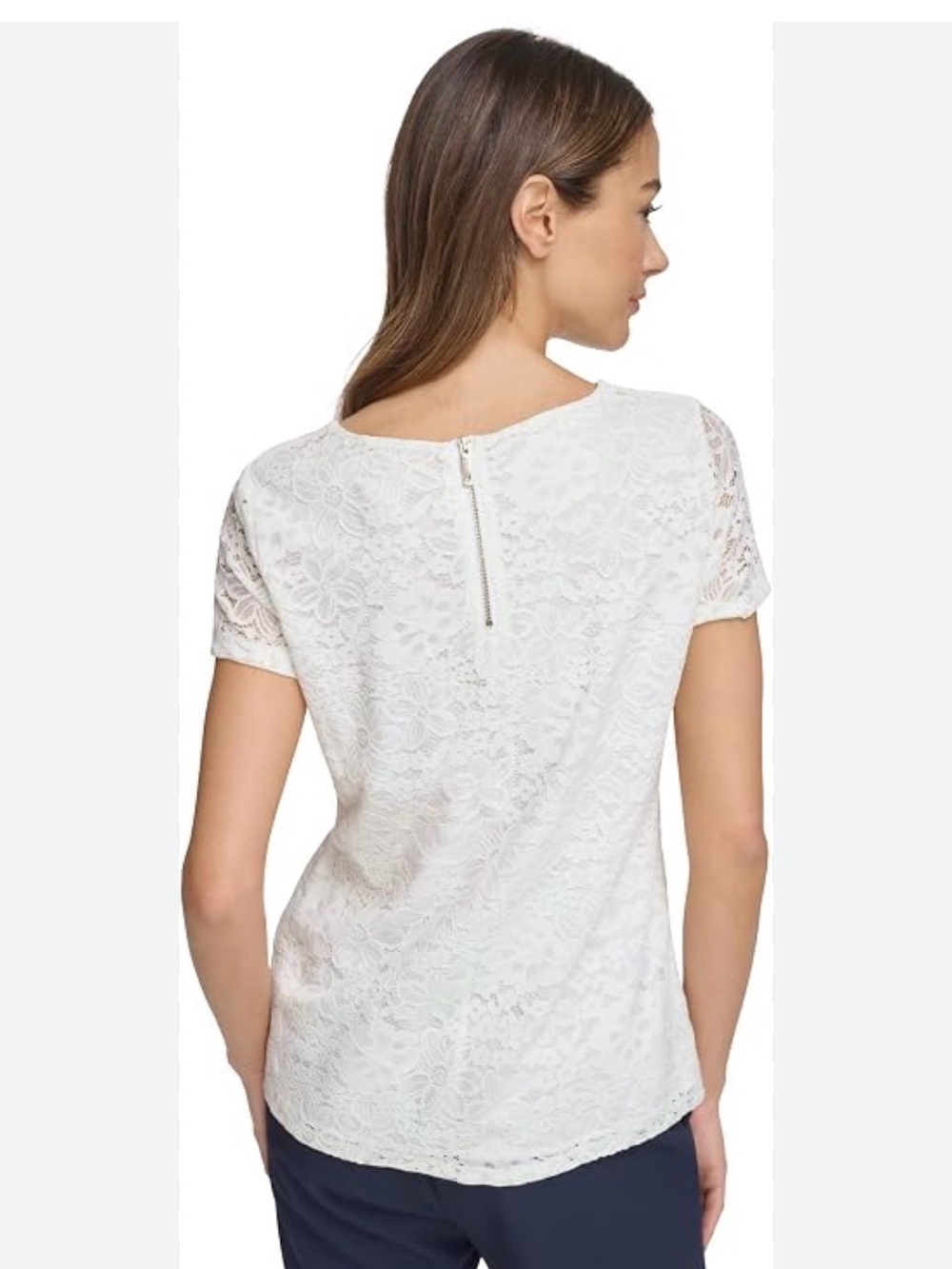 Tommy Hilfiger White Lace Short-Sleeve Top with Back Zip